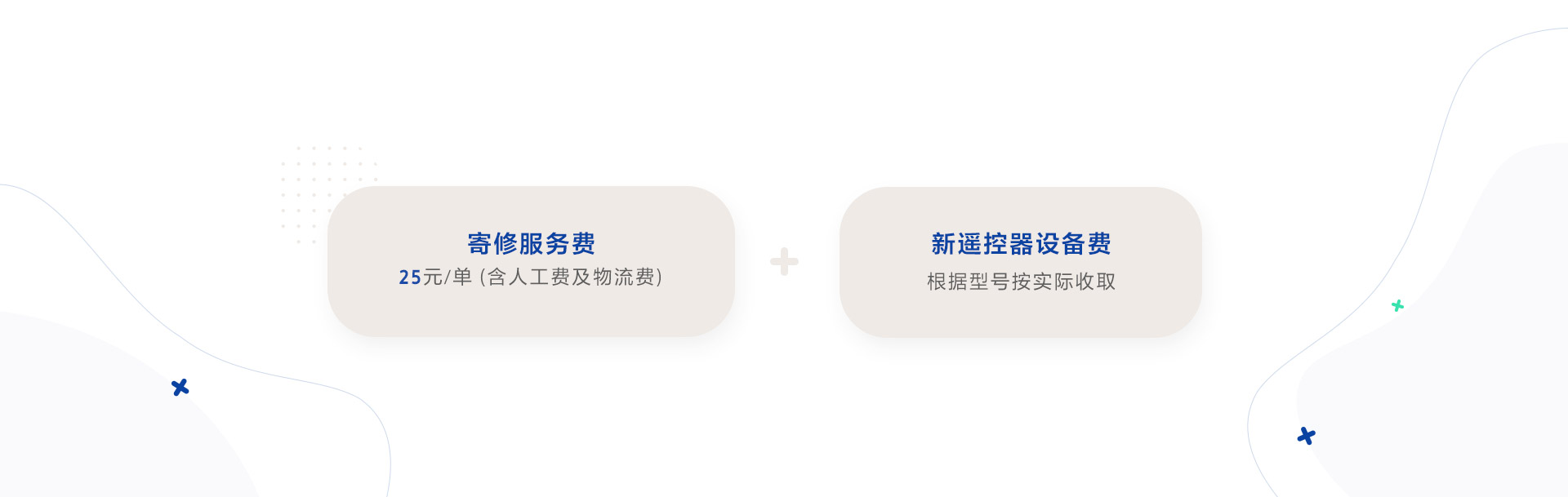 寄修服务费25元/单 (含人工费及物流费)&新遥控器设备费根据型号按实际收取。